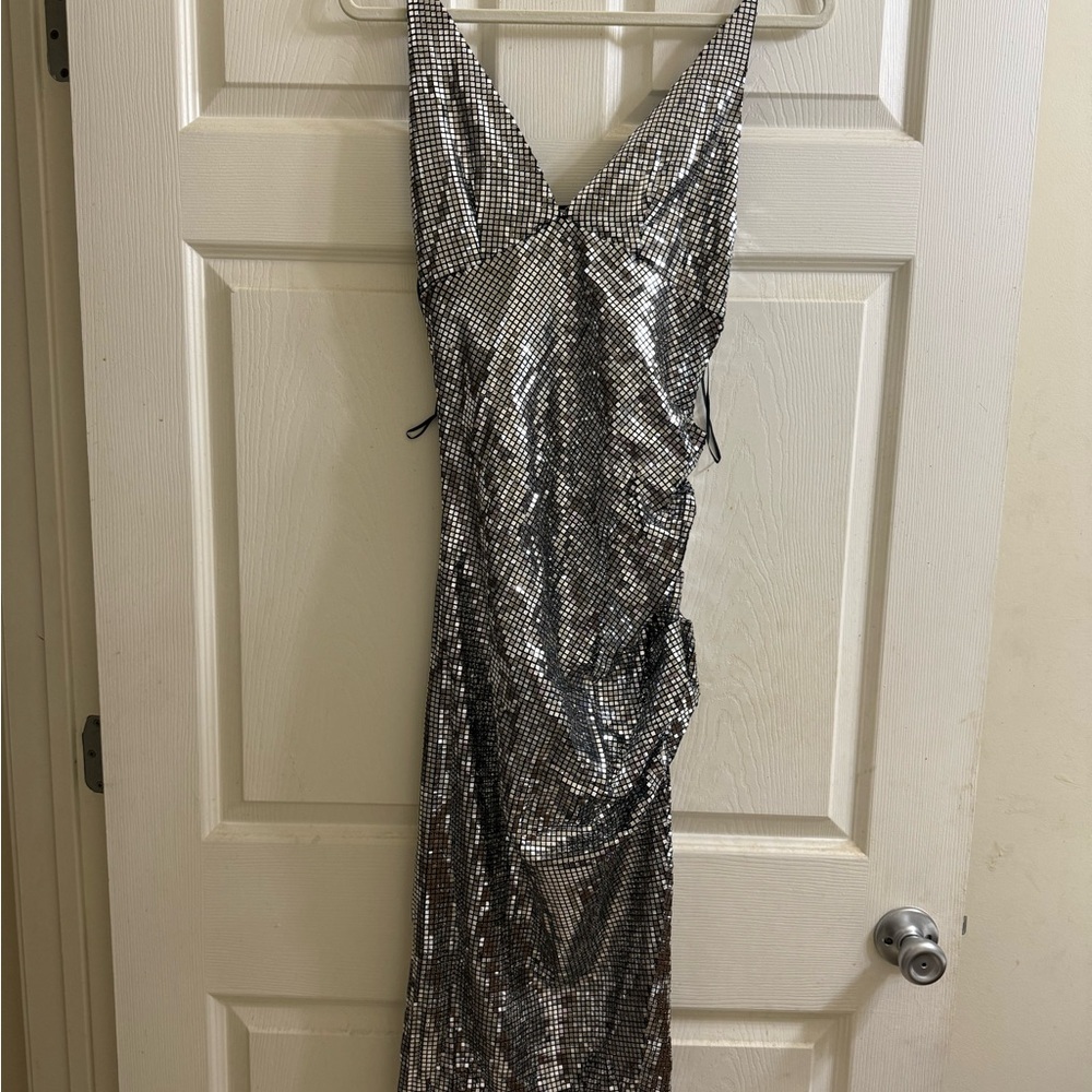 Zara Silver Sequin Evening Dress